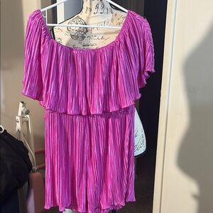 Pink Pleated Off-Shoulder Shorts- Brand New